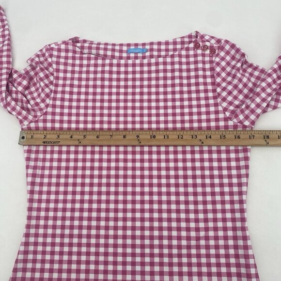 J. McLaughlin Size Small Wavesong Tee Catalina Cloth Pink White Checkered Barbie - Picture 7 of 9